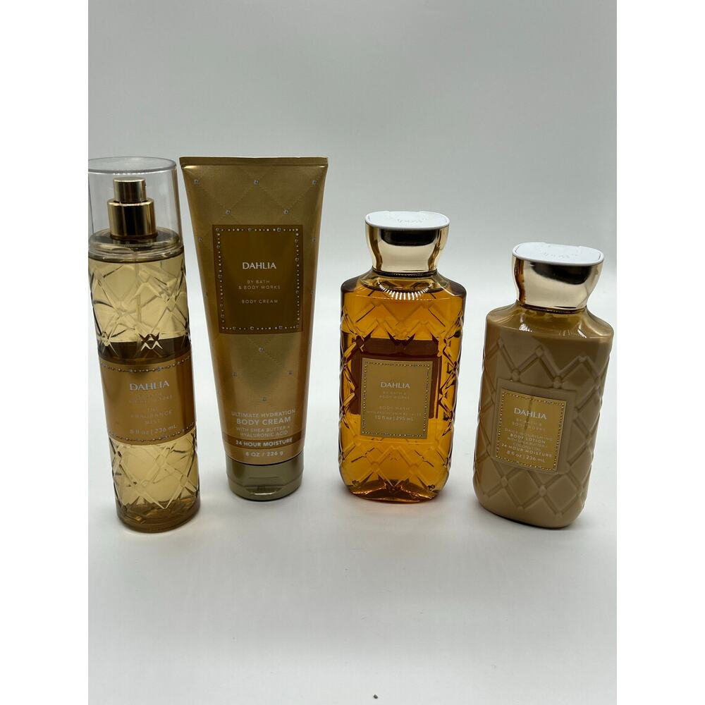 Bath & Body Works DAHLIA Body Cream Lotion Wash Fragrance Mist 4 Piece Set NEW